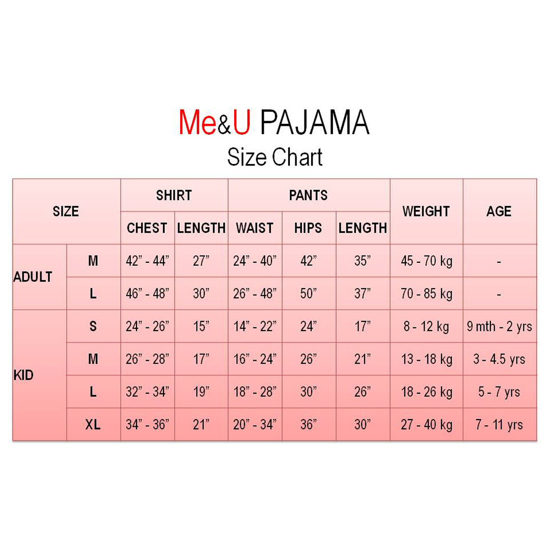 Pajamas Size Chart