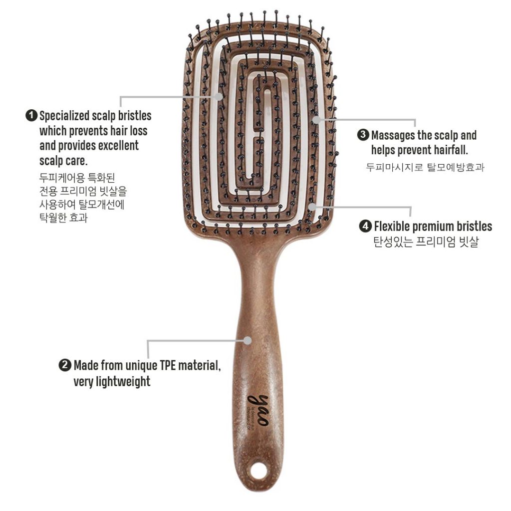 Yao Moving Square Hair Brush Wooden Texture (For Long Length Hair) Me&U